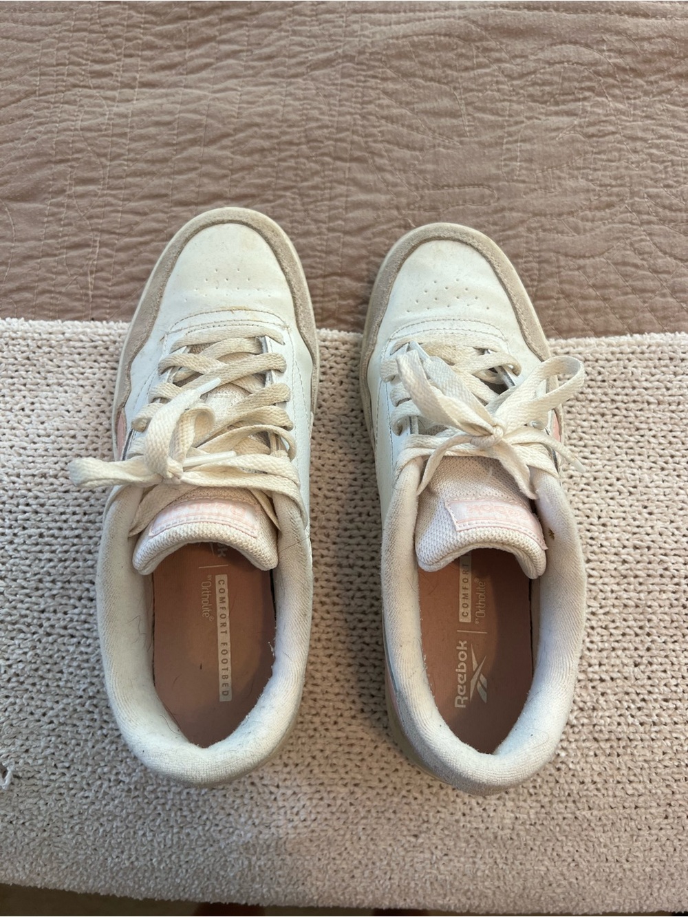 Reebok Cream and Tan Low-Top Suede Sneakers